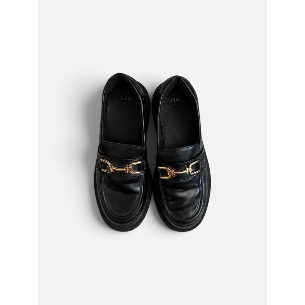 Zara Kids Black Chunky Lug Sole Horsebit Loafers EU 34 US 3.5